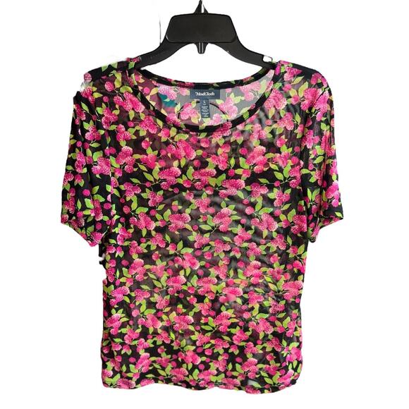 Modcloth Never Too Mesh-Y For Me Tee Raspberry Thicket Black Short sleeve L - Picture 1 of 9